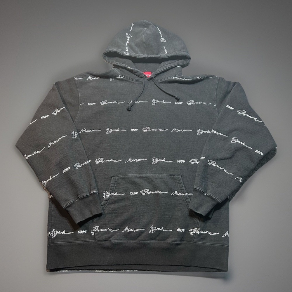 Supreme Hoodie Mens XL Black Script Stripe Pullover Sweatshirt Streetwear